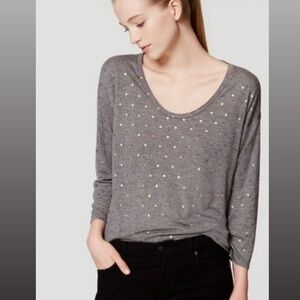 LOFT Gold Pink and Gray Polka Dot long Sleeves Tee